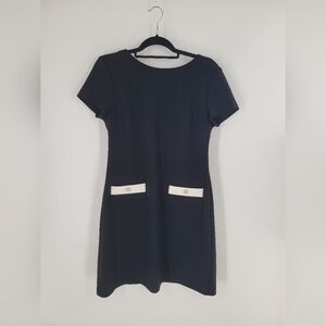 Tommy Hilfiger Dress Size 10 Sheath Black White Short Sleeve